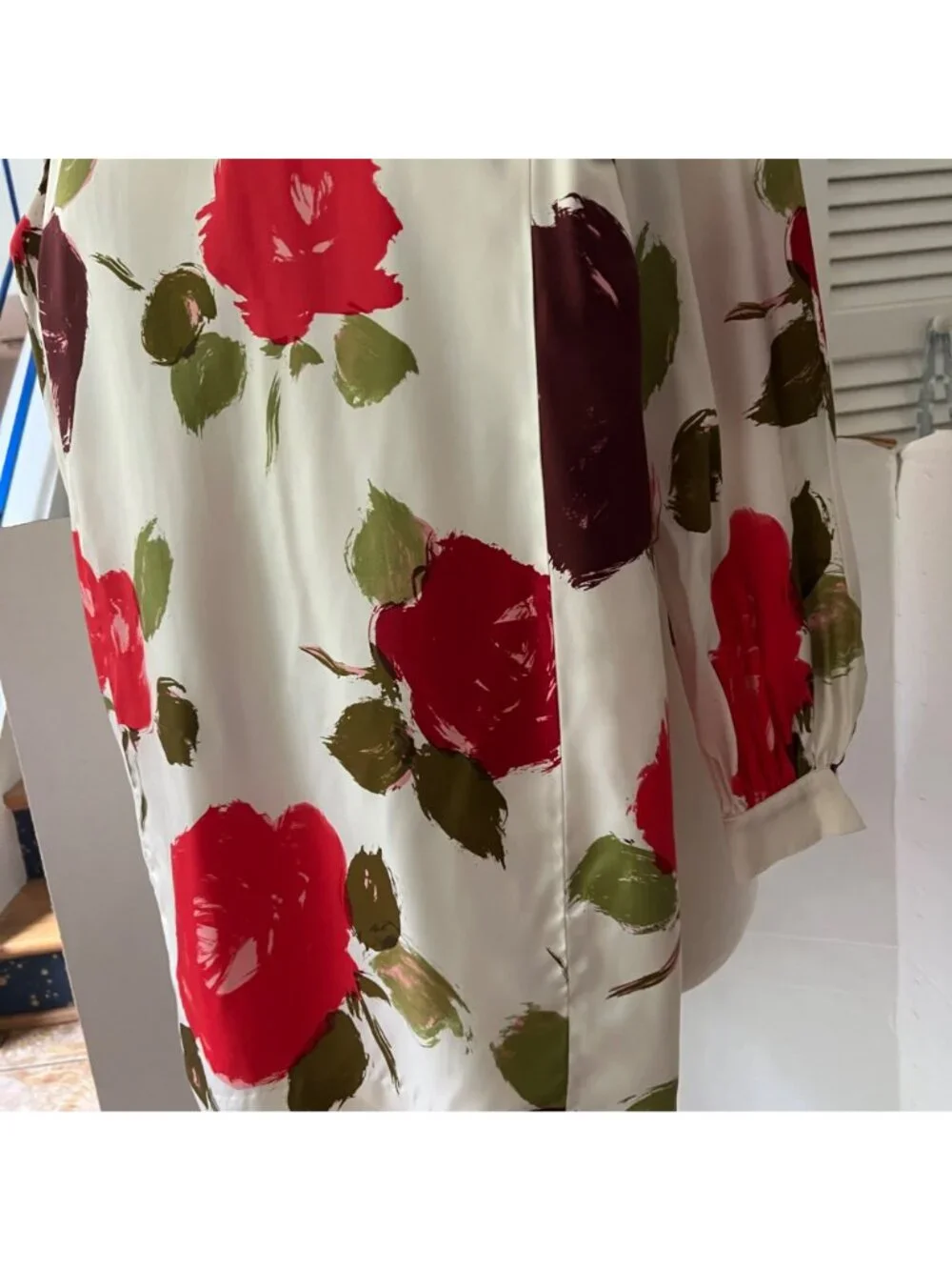 Kate Spade New York Size XXS Red Green Just Rosy Silk Blend Floral Shift Dress